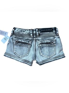 Rock Revival Jean Shorts Janne Moto Denim Zippers Bling Gray Size 24 NWT $178